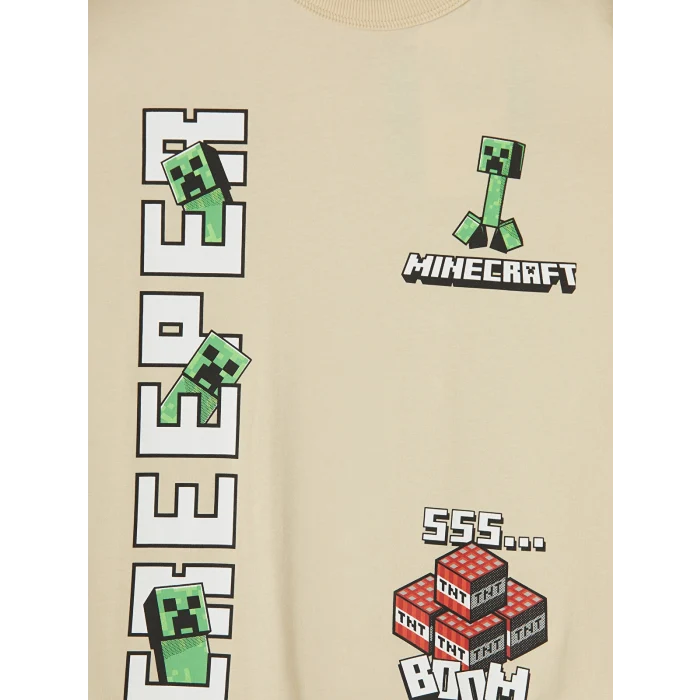 LCW Kids Bej Bisiklet Yaka Minecraft Baskılı Erkek Çocuk Tişört