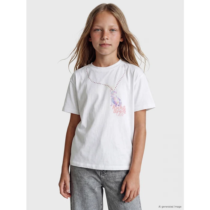 LCW Kids Beyaz Baskılı Kız Çocuk Tişört