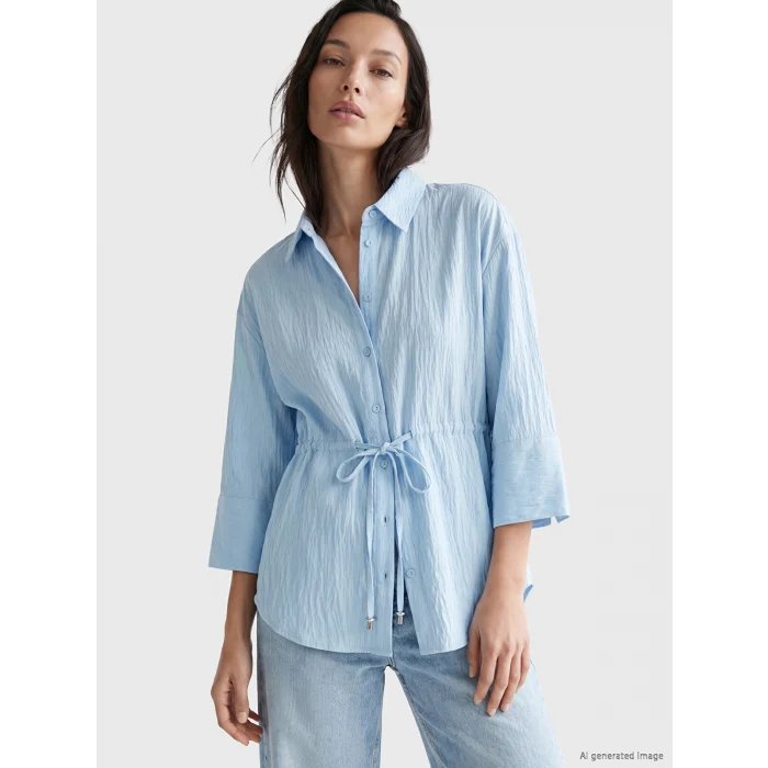 LCW EVERYDAY Mavi Çizgili Oversize Armürlü Kadın Gömlek