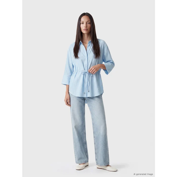 LCW EVERYDAY Mavi Çizgili Oversize Armürlü Kadın Gömlek