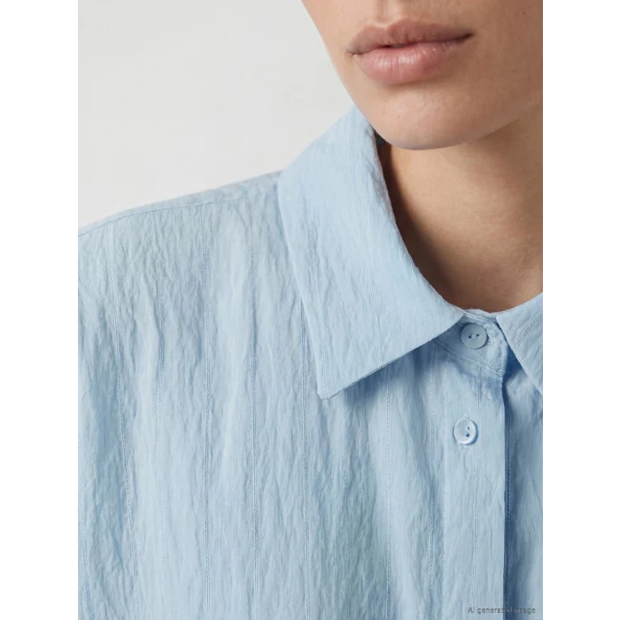 LCW EVERYDAY Mavi Çizgili Oversize Armürlü Kadın Gömlek