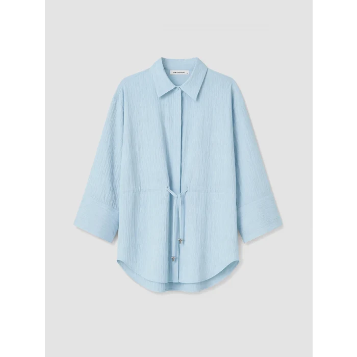 LCW EVERYDAY Mavi Çizgili Oversize Armürlü Kadın Gömlek
