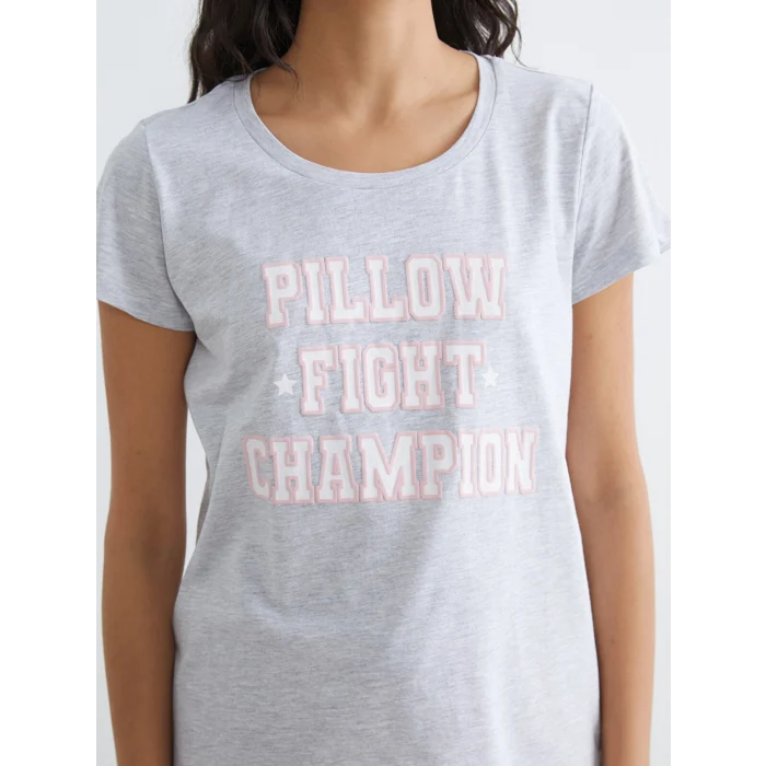 LCW DREAM Pembe Bisiklet Yaka Baskılı Kadın Şortlu Pijama Takımı