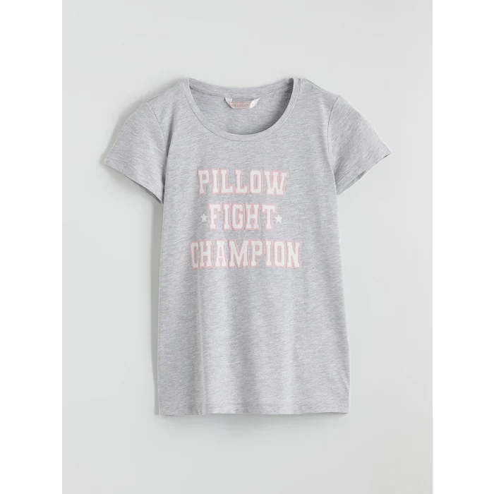 LCW DREAM Pembe Bisiklet Yaka Baskılı Kadın Şortlu Pijama Takımı