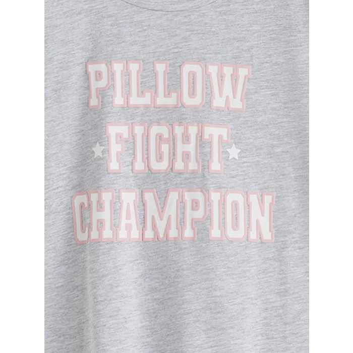 LCW DREAM Pembe Bisiklet Yaka Baskılı Kadın Şortlu Pijama Takımı