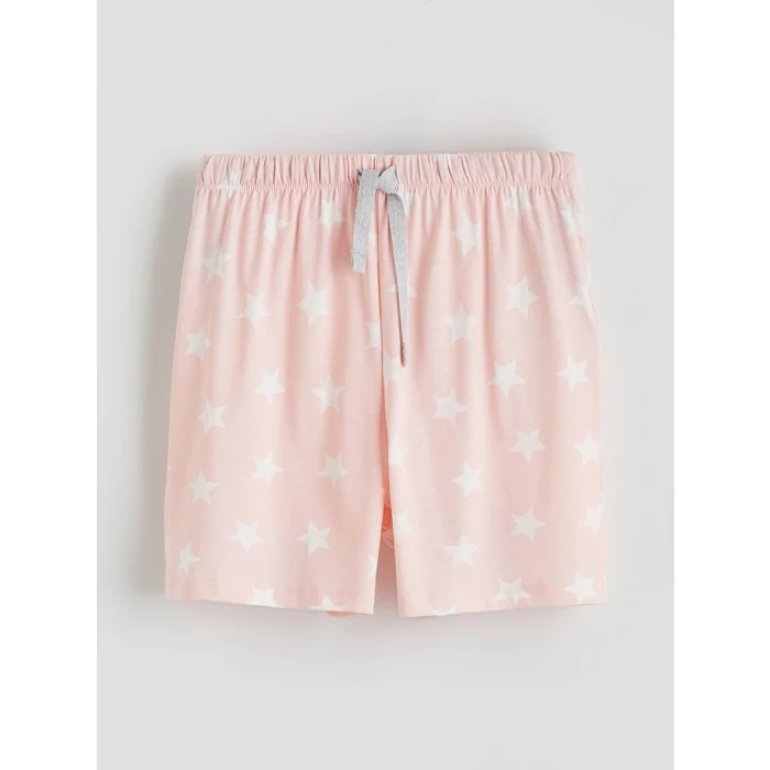 LCW DREAM Pembe Bisiklet Yaka Baskılı Kadın Şortlu Pijama Takımı