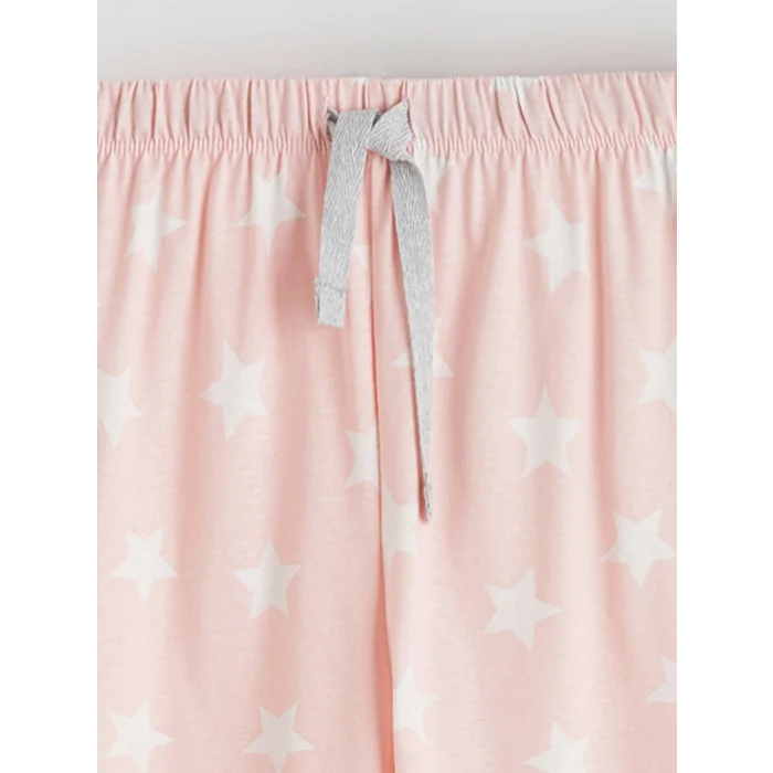LCW DREAM Pembe Bisiklet Yaka Baskılı Kadın Şortlu Pijama Takımı
