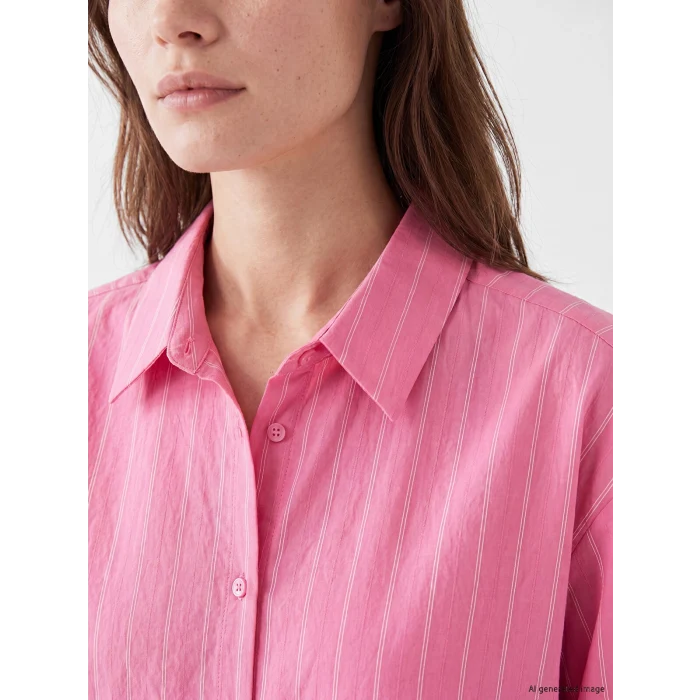 LCW Modest Pembe Çizgili Oversize Kadın Gömlek Tunik