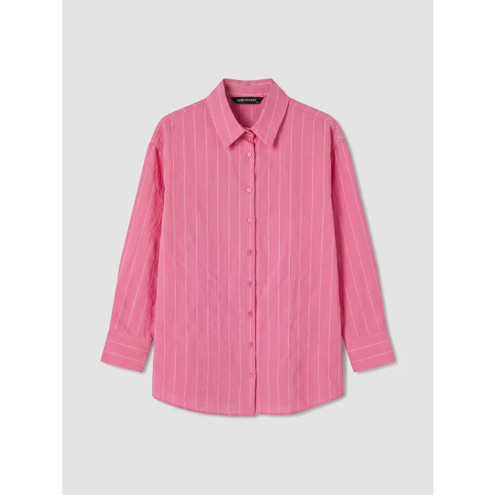 LCW Modest Pembe Çizgili Oversize Kadın Gömlek Tunik