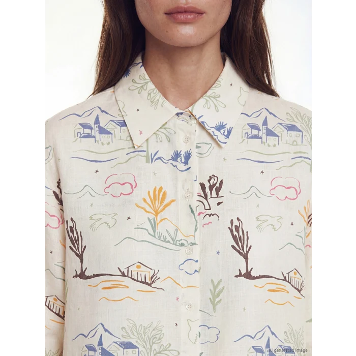 LCW Modest Ekru Desenli Oversize Kadın Gömlek Tunik