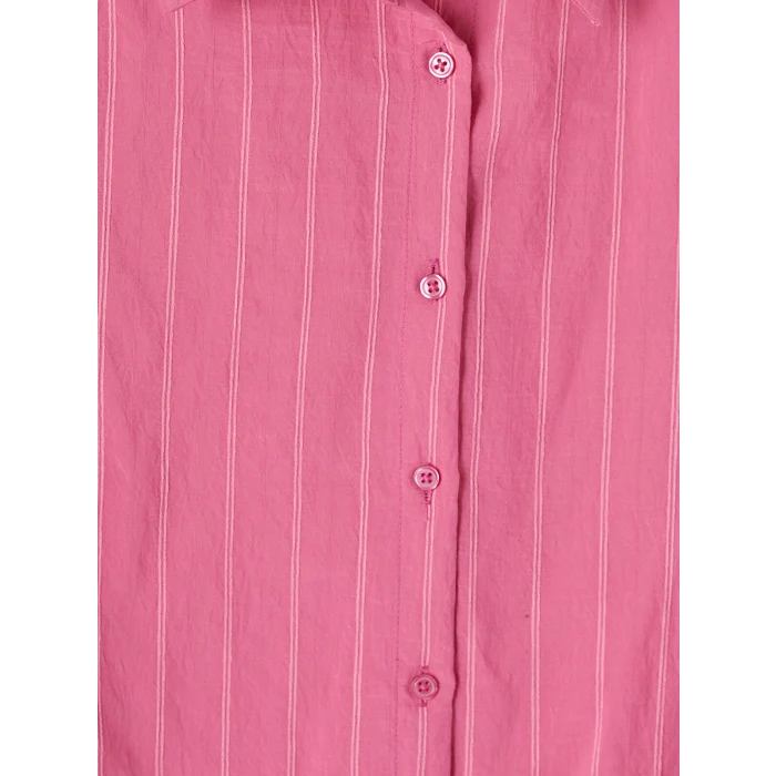 LCW Modest Pembe Çizgili Oversize Kadın Gömlek Tunik