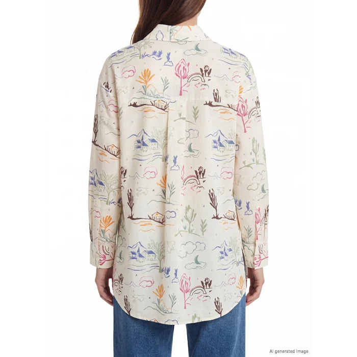 LCW Modest Ekru Desenli Oversize Kadın Gömlek Tunik