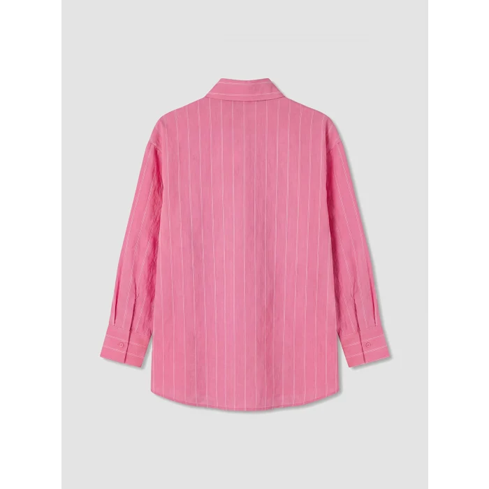 LCW Modest Pembe Çizgili Oversize Kadın Gömlek Tunik