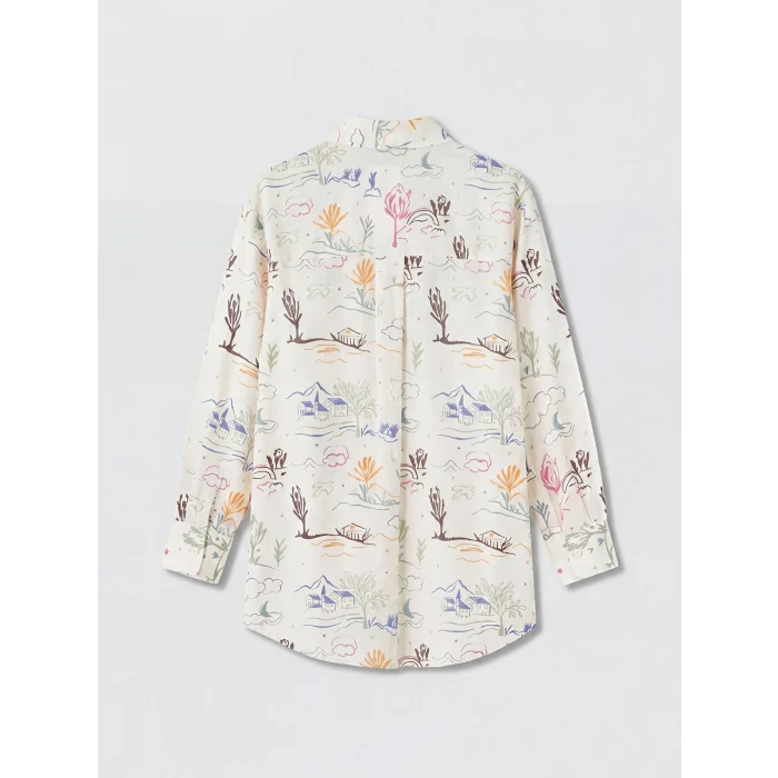 LCW Modest Ekru Desenli Oversize Kadın Gömlek Tunik
