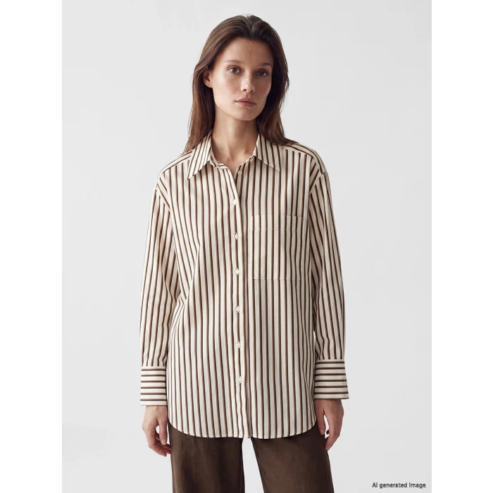 LCW Modest Sarı Çizgili Oversize Poplin Kadın Gömlek Tunik