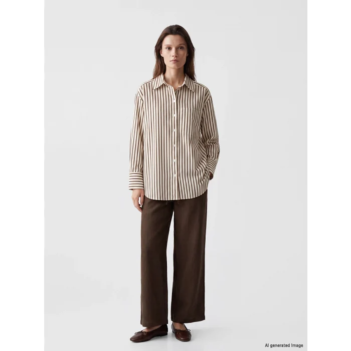LCW Modest Sarı Çizgili Oversize Poplin Kadın Gömlek Tunik