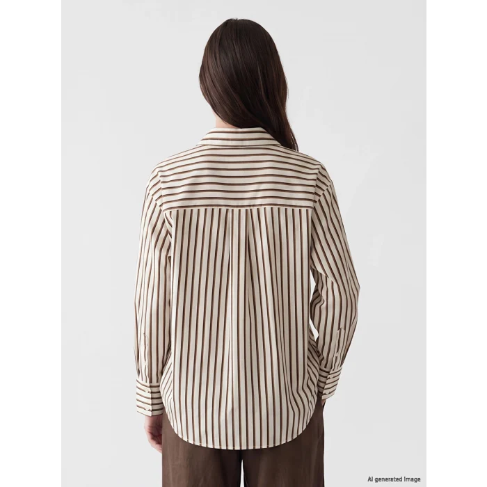 LCW Modest Sarı Çizgili Oversize Poplin Kadın Gömlek Tunik