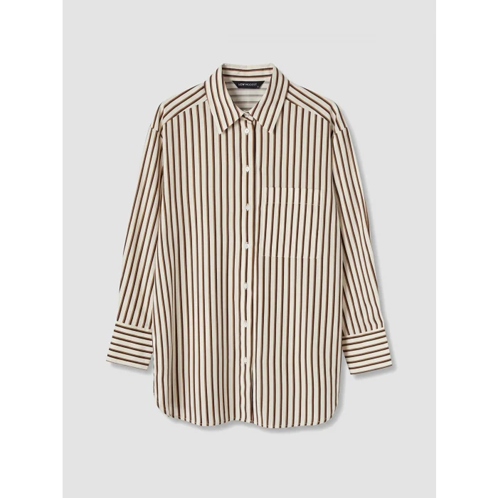 LCW Modest Sarı Çizgili Oversize Poplin Kadın Gömlek Tunik