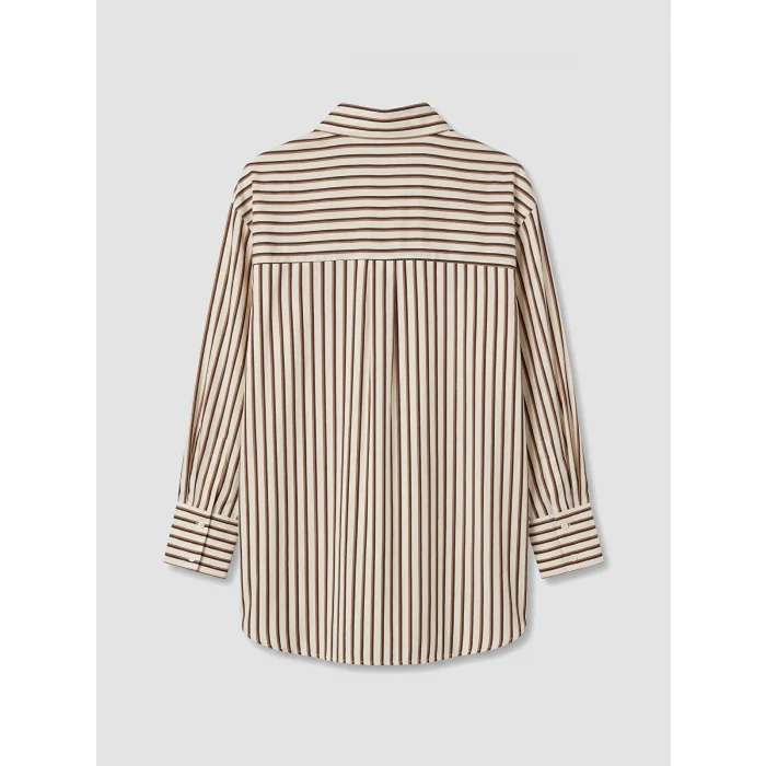 LCW Modest Sarı Çizgili Oversize Poplin Kadın Gömlek Tunik
