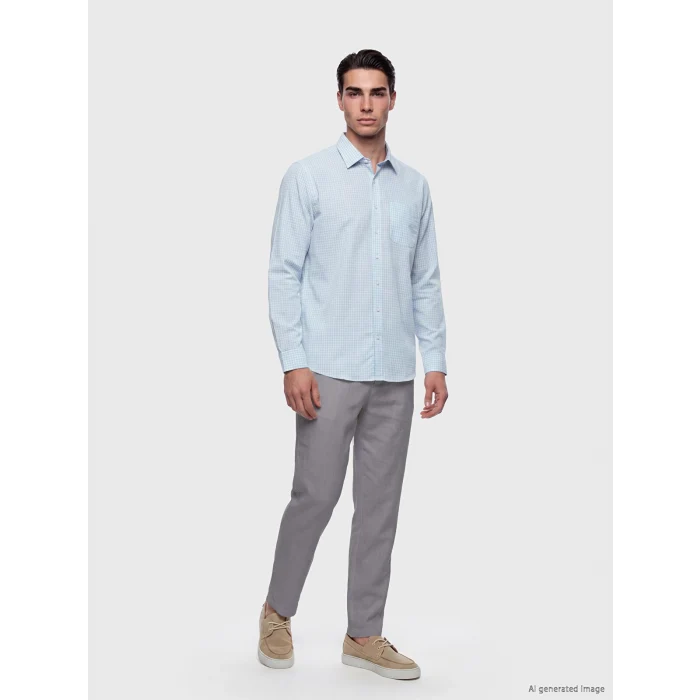 LCW BUSINESS Mavi Regular Fit Ekose Erkek Gömlek