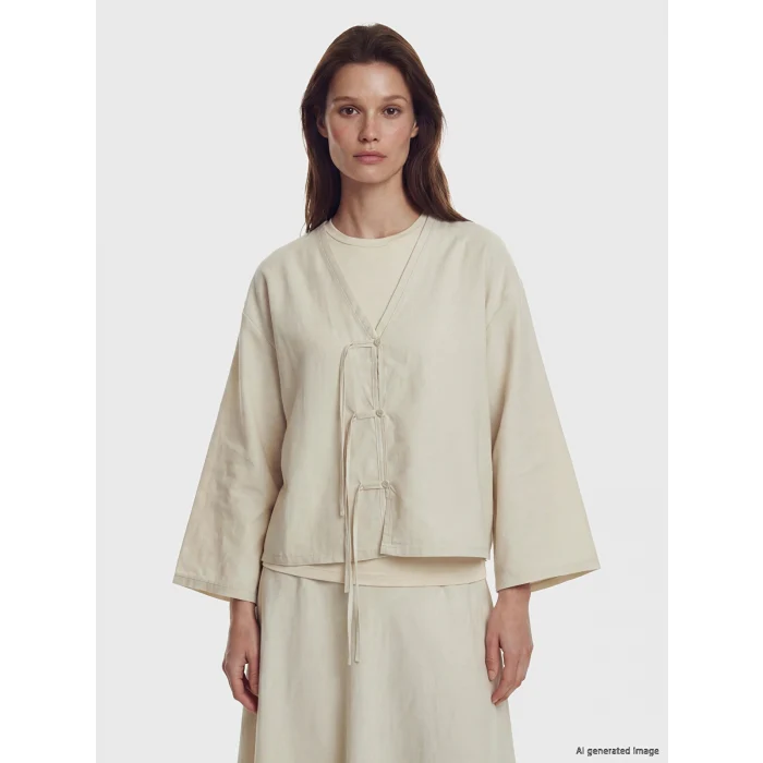 LCW Modest Ekru V Yaka Kadın Kimono