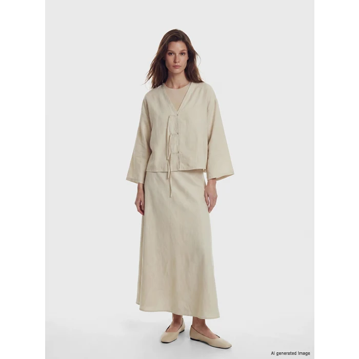 LCW Modest Ekru V Yaka Kadın Kimono