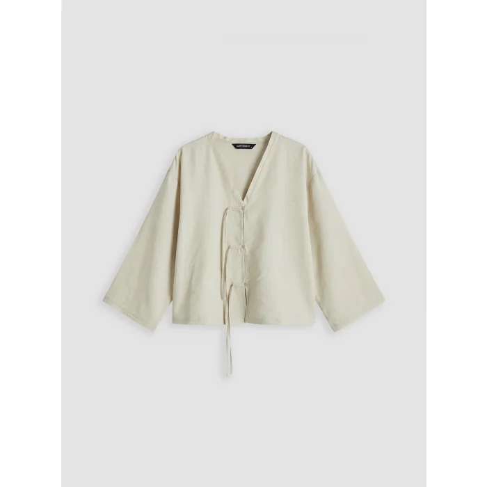LCW Modest Ekru V Yaka Kadın Kimono