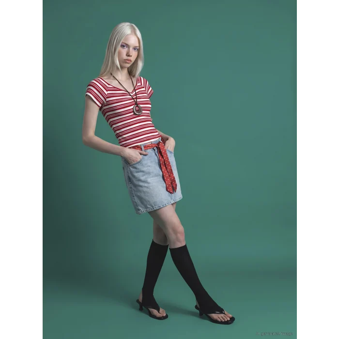 XSIDE Mavi Dar Fit Kuşaklı Mini Jean Etek