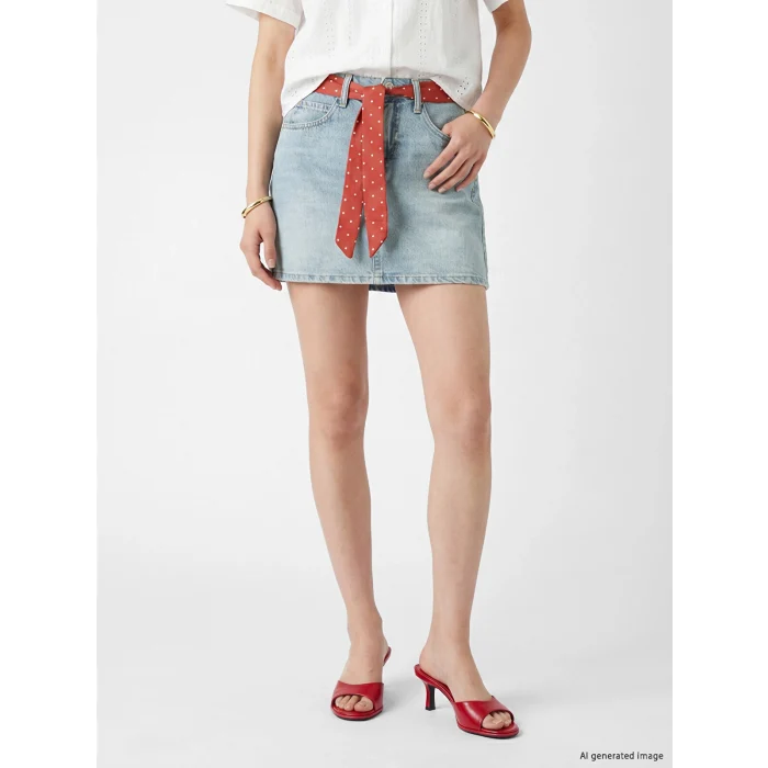 XSIDE Mavi Dar Fit Kuşaklı Mini Jean Etek