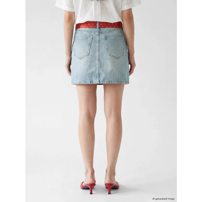 XSIDE Mavi Dar Fit Kuşaklı Mini Jean Etek