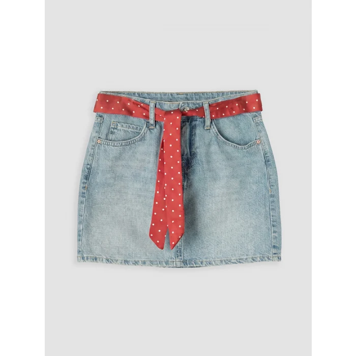 XSIDE Mavi Dar Fit Kuşaklı Mini Jean Etek