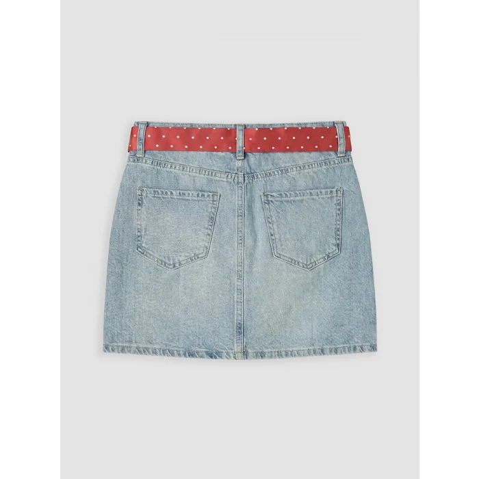 XSIDE Mavi Dar Fit Kuşaklı Mini Jean Etek