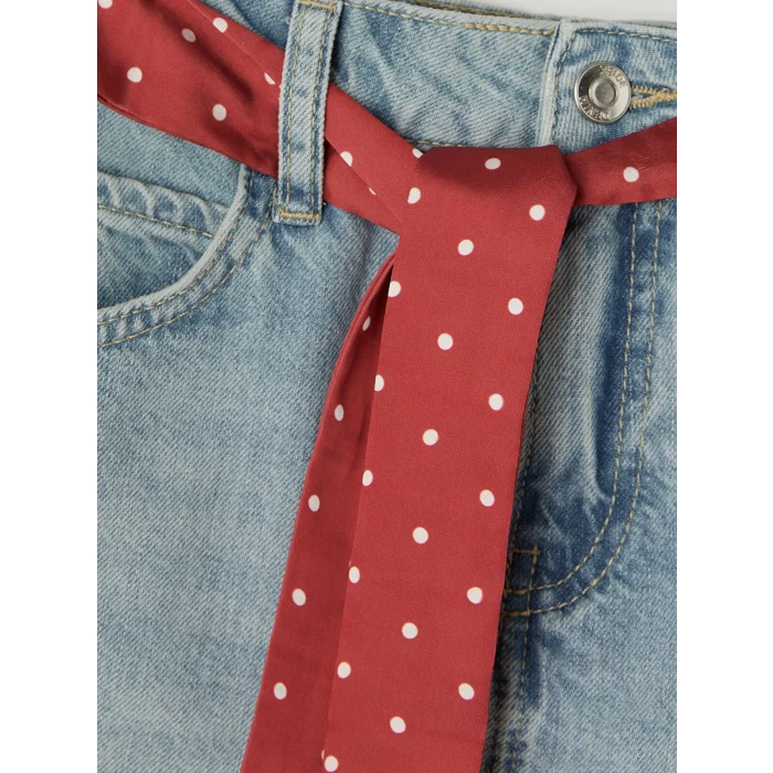 XSIDE Mavi Dar Fit Kuşaklı Mini Jean Etek