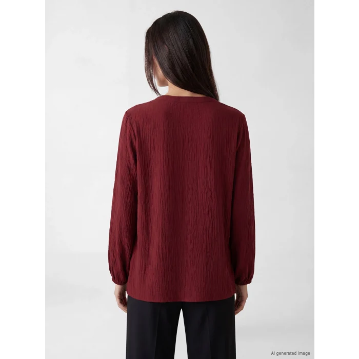 LCW EVERYDAY Bordo Bağlamalı Yaka Büzgülü Dokulu Bluz