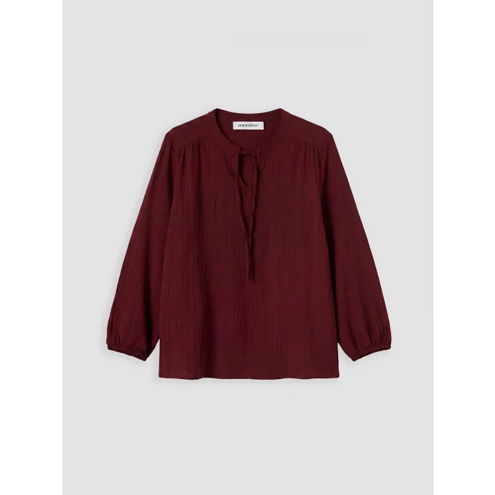 LCW EVERYDAY Bordo Bağlamalı Yaka Büzgülü Dokulu Bluz