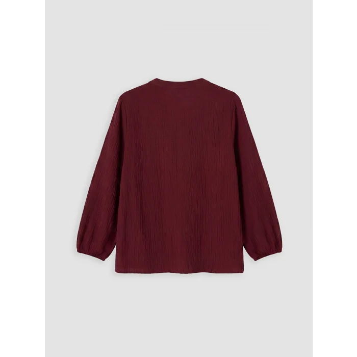LCW EVERYDAY Bordo Bağlamalı Yaka Büzgülü Dokulu Bluz