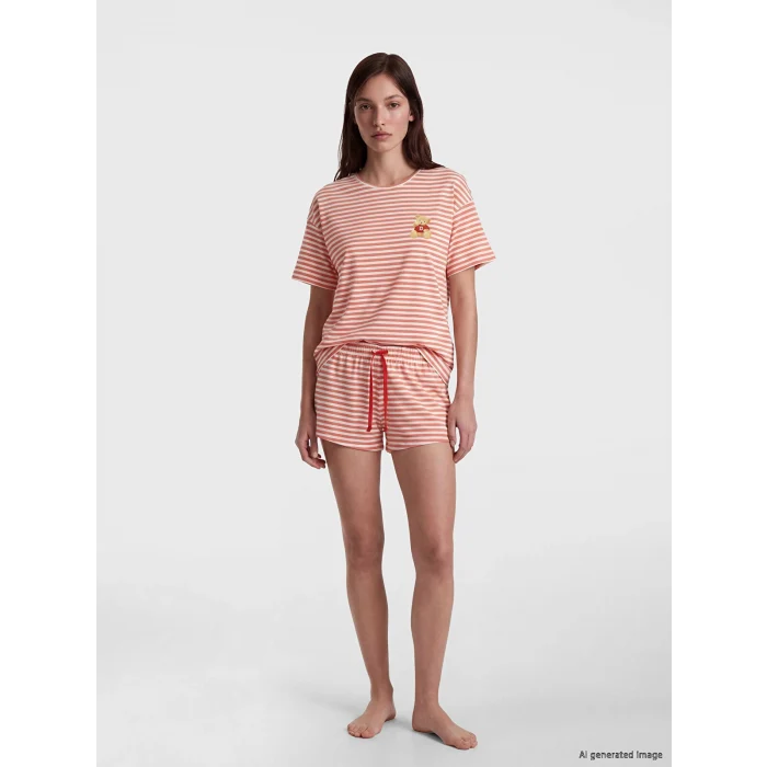 LCW DREAM Kırmızı Çizgili Kadın Şortlu Pijama Takımı