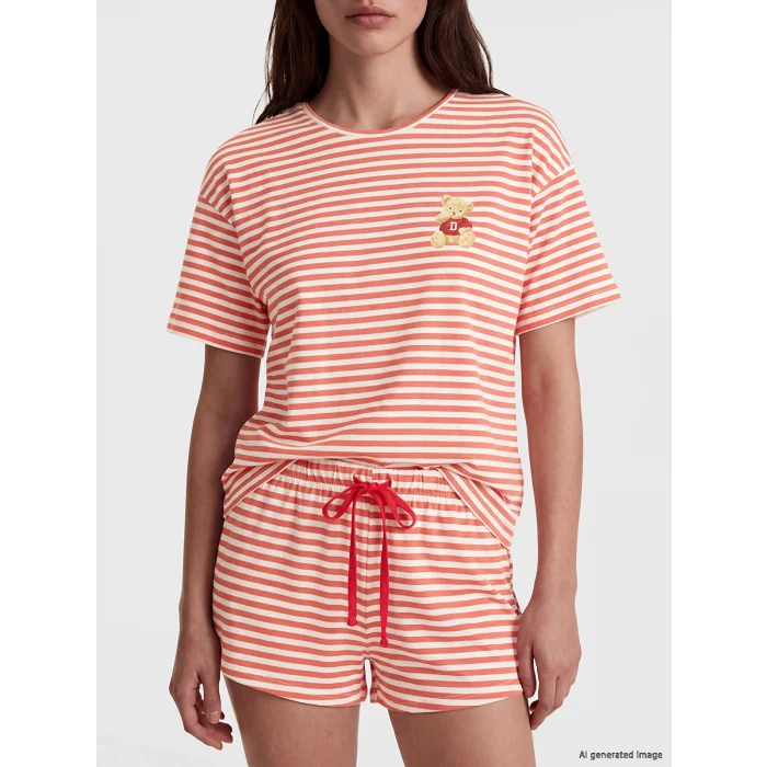 LCW DREAM Kırmızı Çizgili Kadın Şortlu Pijama Takımı