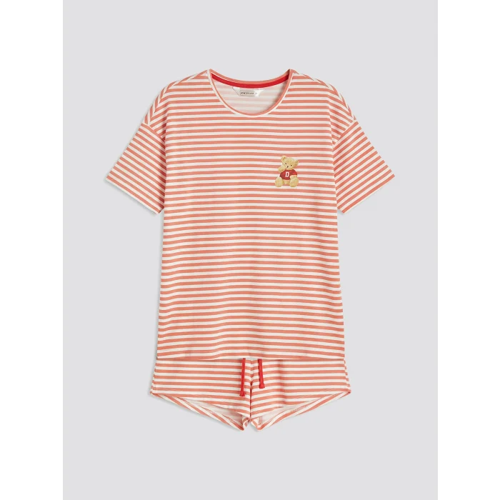 LCW DREAM Kırmızı Çizgili Kadın Şortlu Pijama Takımı