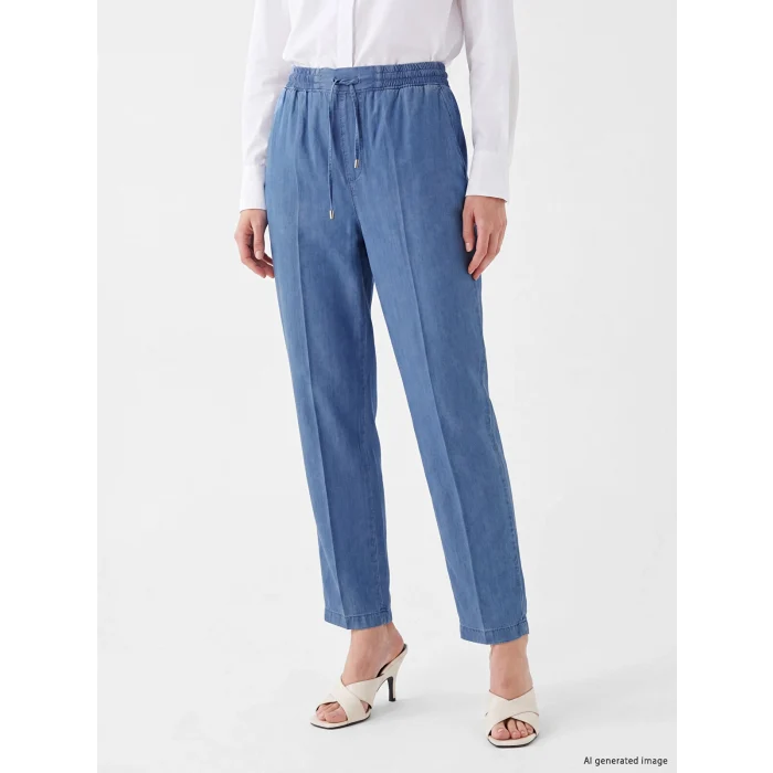LCW Modest İndigo Beli Lastikli Mom Fit Kadın Jean Pantolon