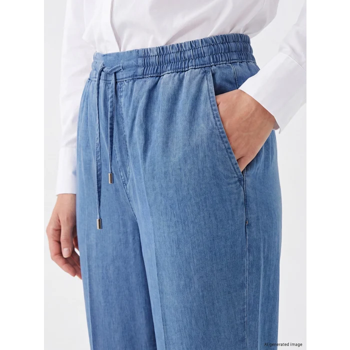 LCW Modest İndigo Beli Lastikli Mom Fit Kadın Jean Pantolon
