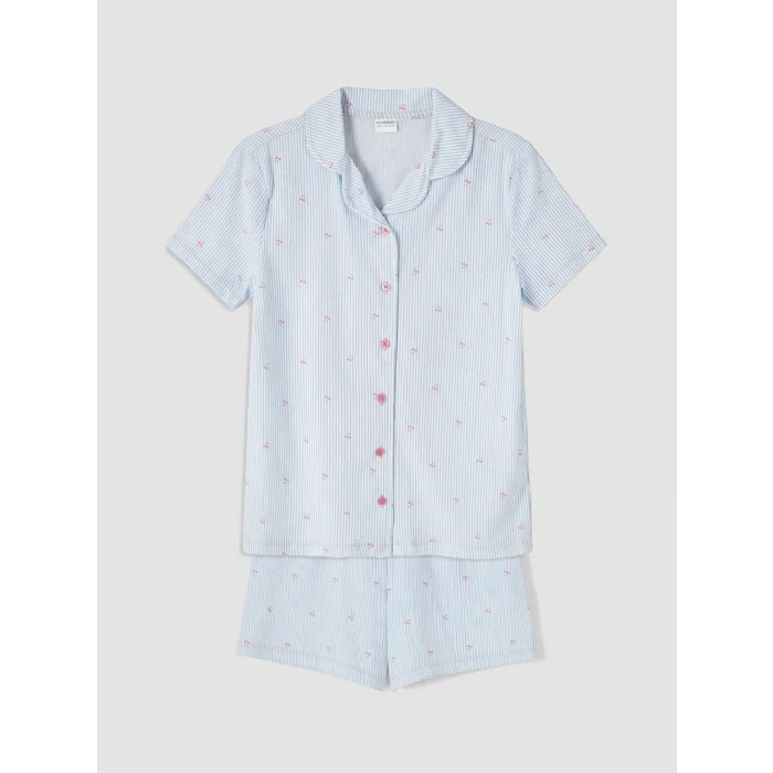 LCW Kids Ekru Gömlek Yaka Kız Çocuk Şortlu Pijama Takımı