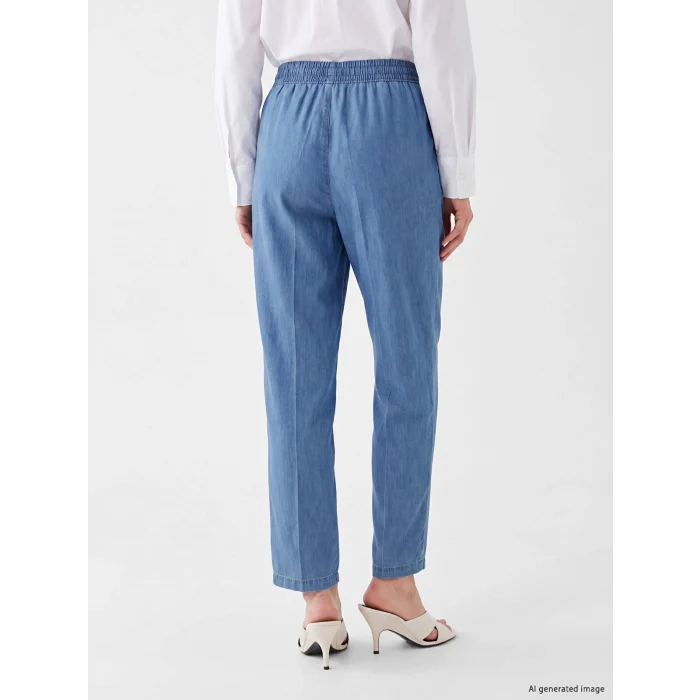 LCW Modest İndigo Beli Lastikli Mom Fit Kadın Jean Pantolon