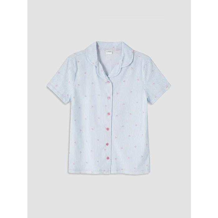 LCW Kids Ekru Gömlek Yaka Kız Çocuk Şortlu Pijama Takımı
