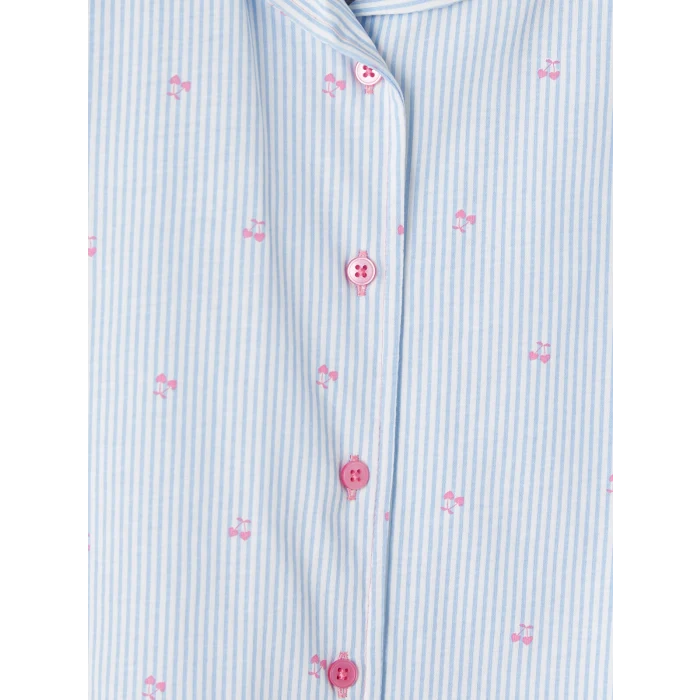LCW Kids Ekru Gömlek Yaka Kız Çocuk Şortlu Pijama Takımı