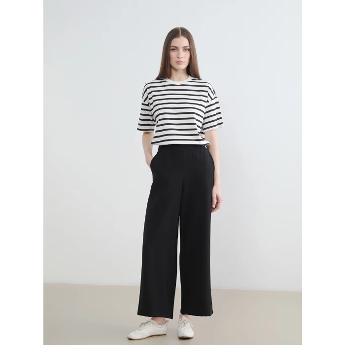 LCW Modest Siyah Beli Lastikli Geniş Paça Kadın Pantolon