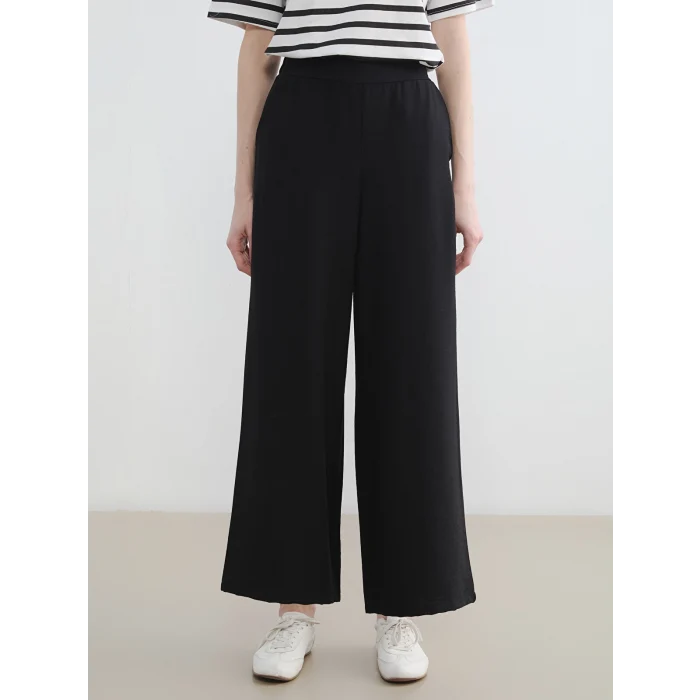LCW Modest Siyah Beli Lastikli Geniş Paça Kadın Pantolon