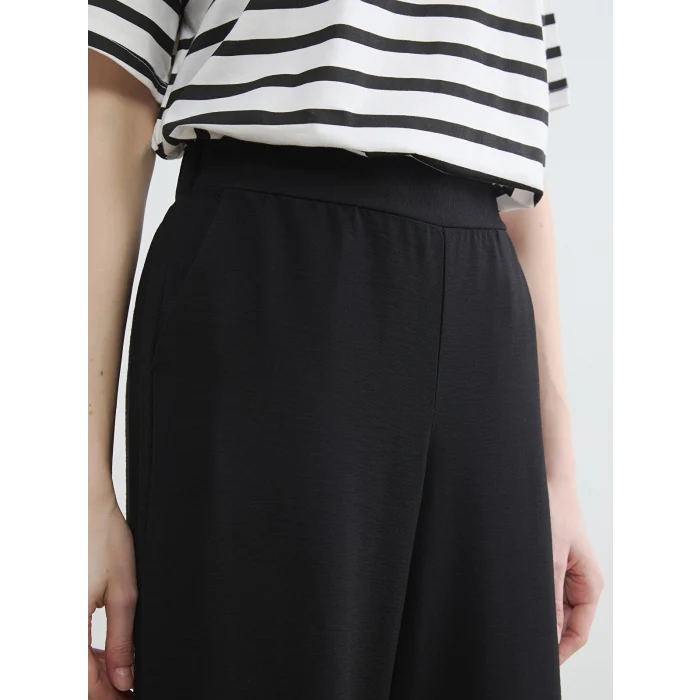 LCW Modest Siyah Beli Lastikli Geniş Paça Kadın Pantolon