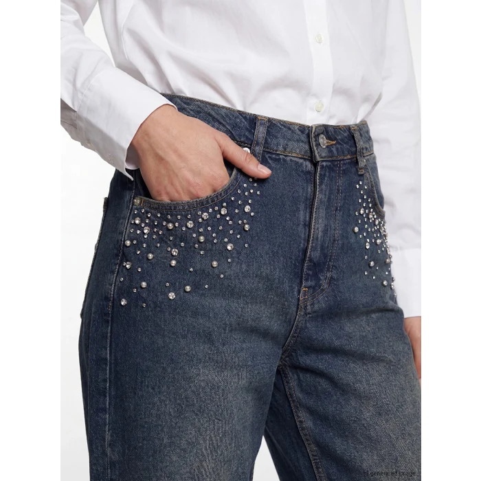 LCW Jeans İndigo Barrel Fit Taşlı Kadın Jean Pantolon