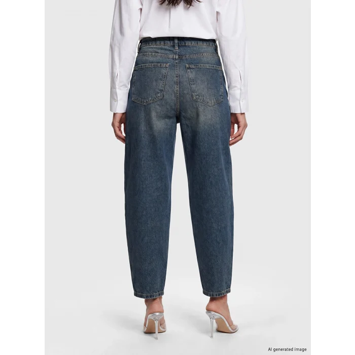 LCW Jeans İndigo Barrel Fit Taşlı Kadın Jean Pantolon